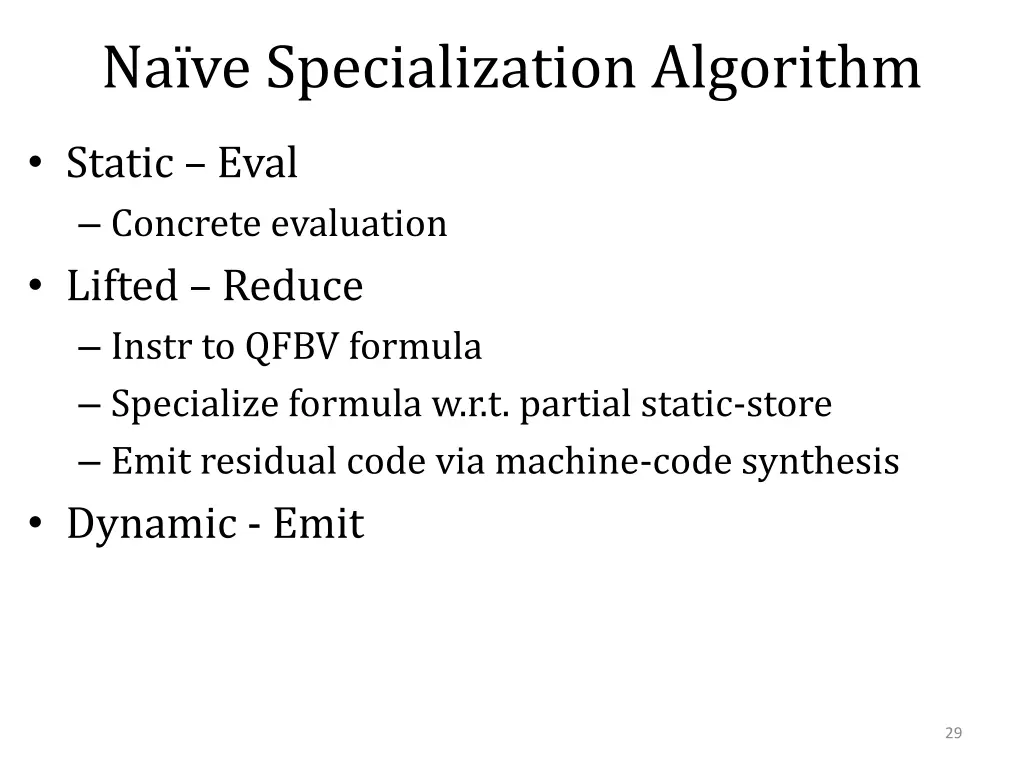 na ve specialization algorithm