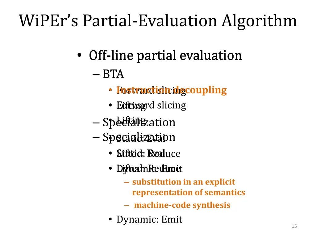 wiper s partial evaluation algorithm