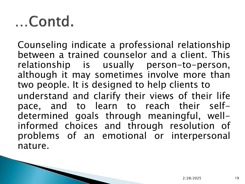 counseling indicate a professional relationship