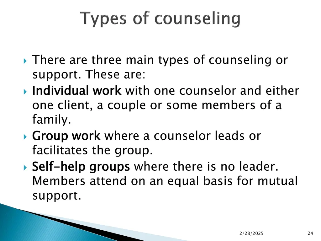 there are three main types of counseling