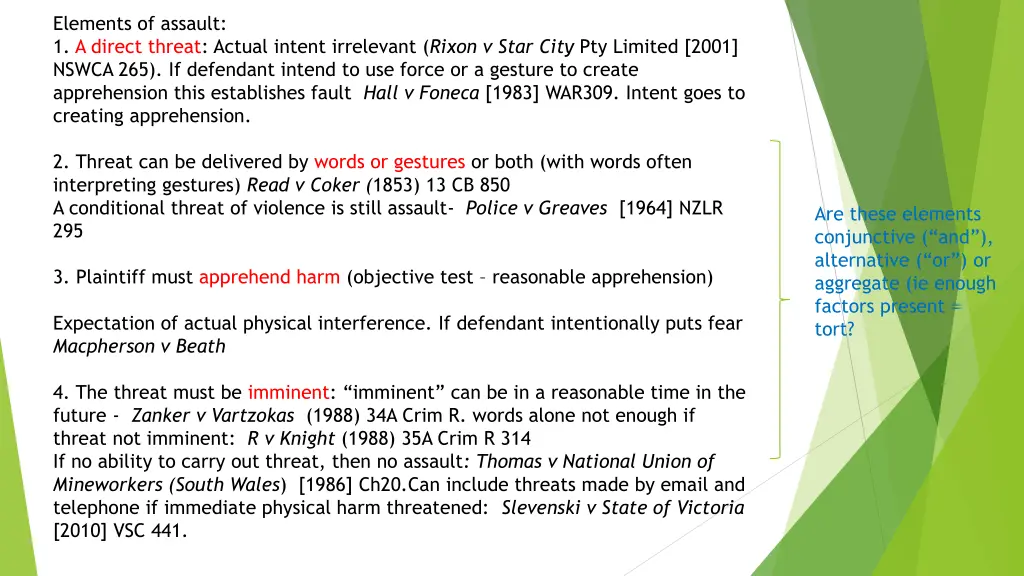 elements of assault 1 a direct threat actual