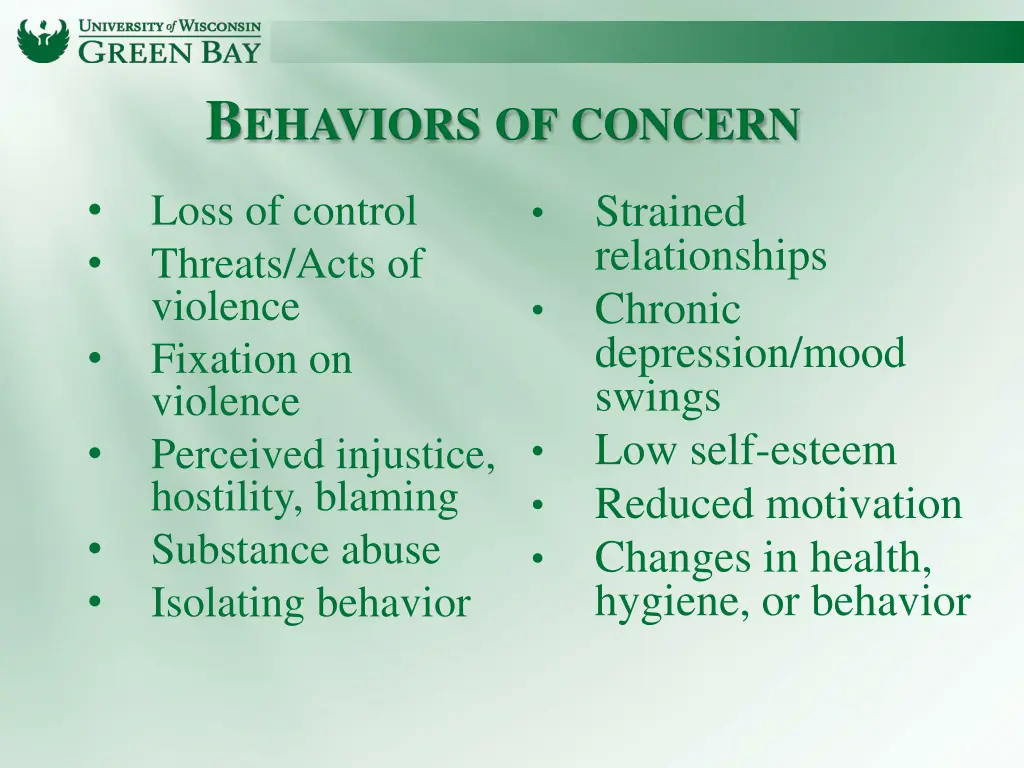 b ehaviors of concern