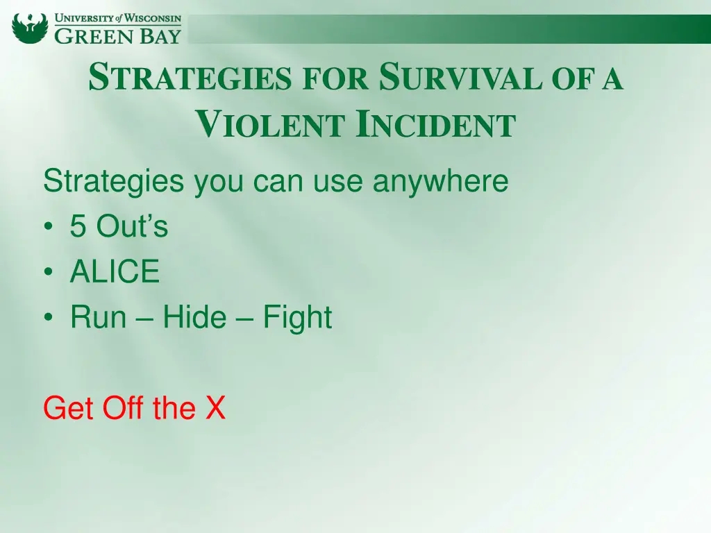 s trategies for s urvival of a v iolent i ncident