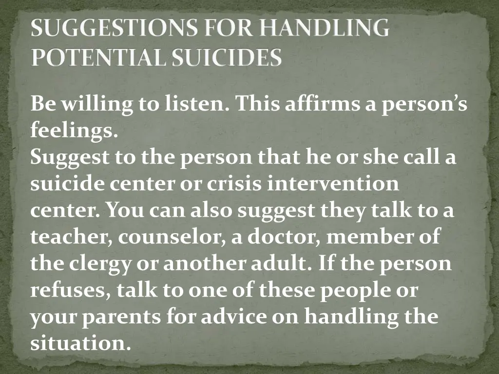 suggestions for handling potential suicides 2