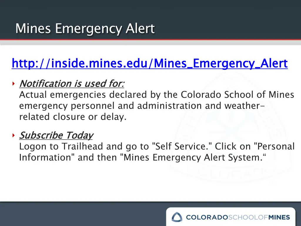 mines emergency alert