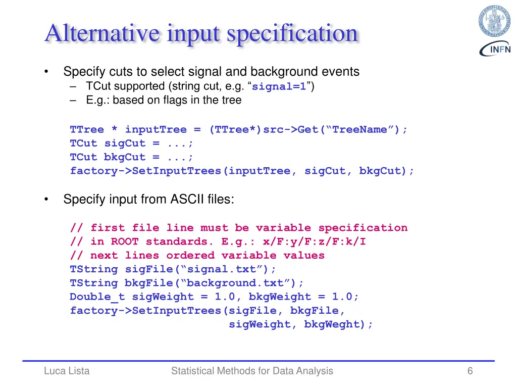alternative input specification