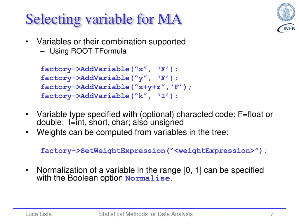 selecting variable for ma