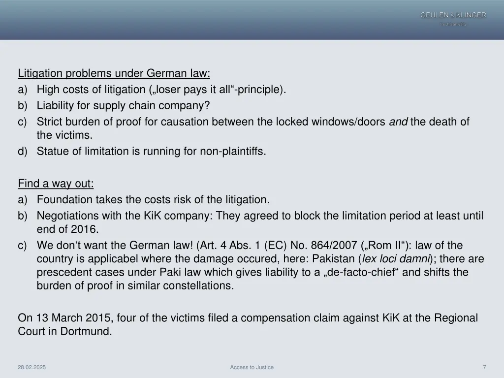 litigation problems under german law a high costs