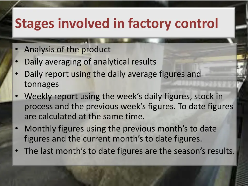 stages involved in factory control