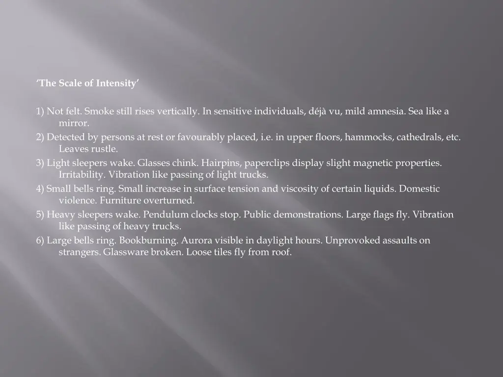 the scale of intensity