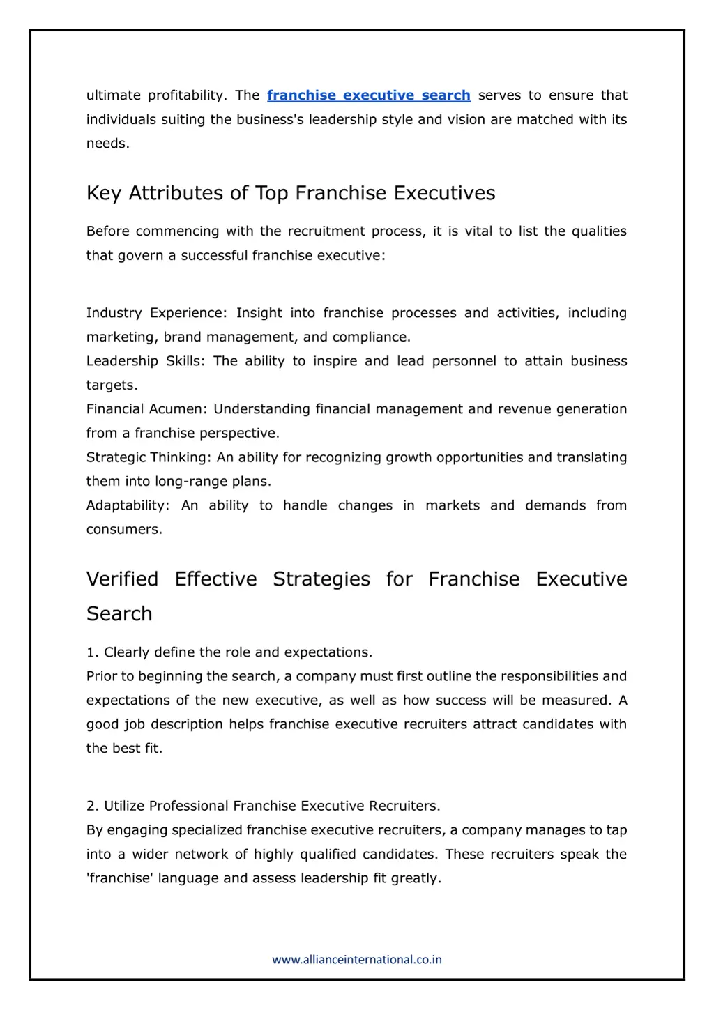 ultimate profitability the franchise executive