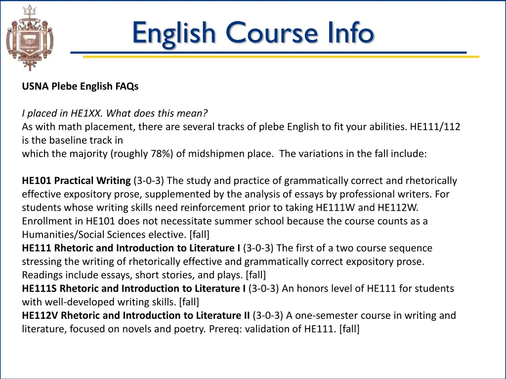 english course info