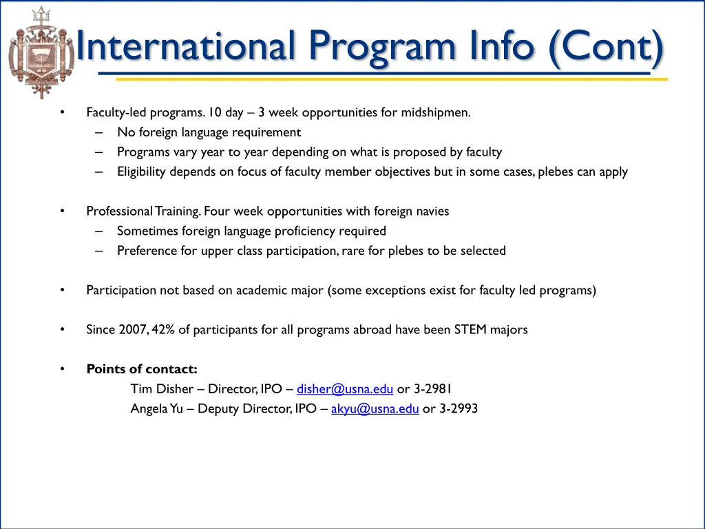 international program info cont