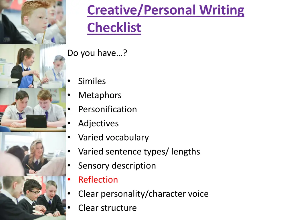 creative personal writing checklist