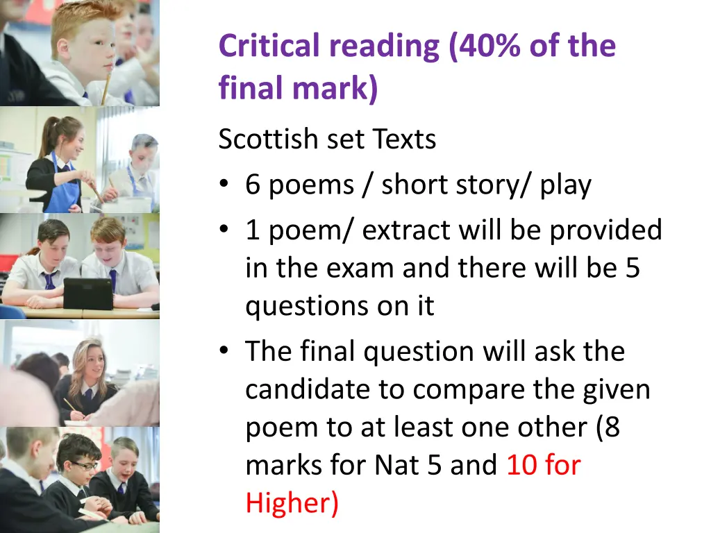 critical reading 40 of the final mark