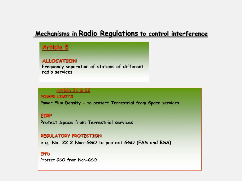 mechanisms in radio regulations to control