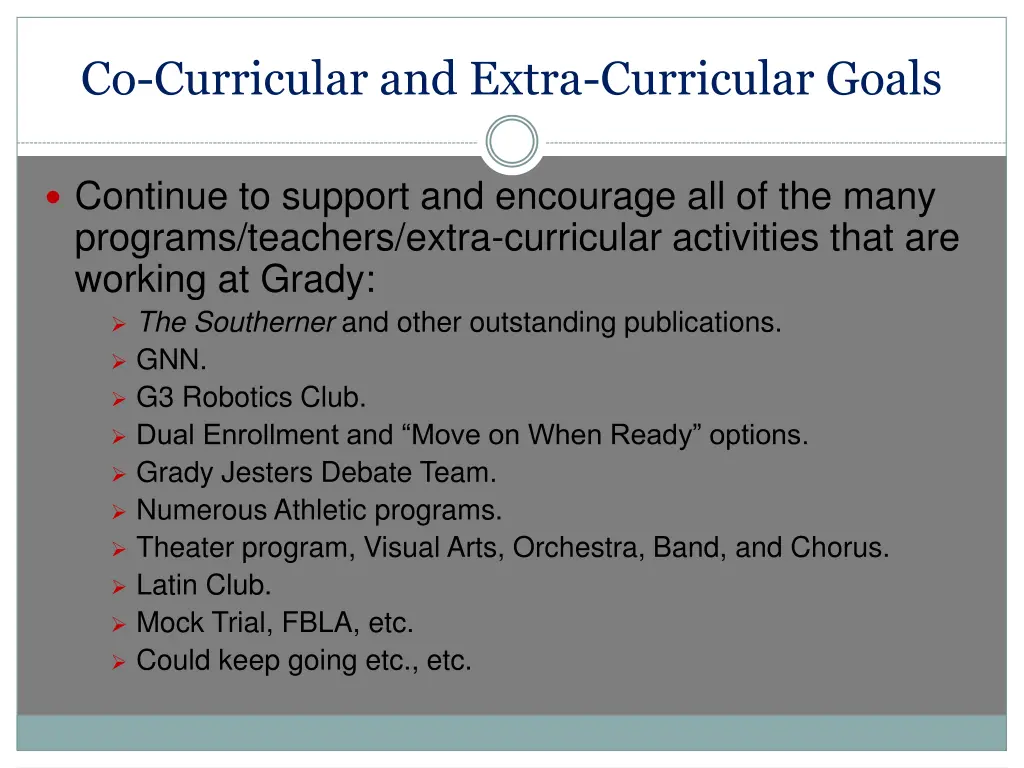 co curricular and extra curricular goals