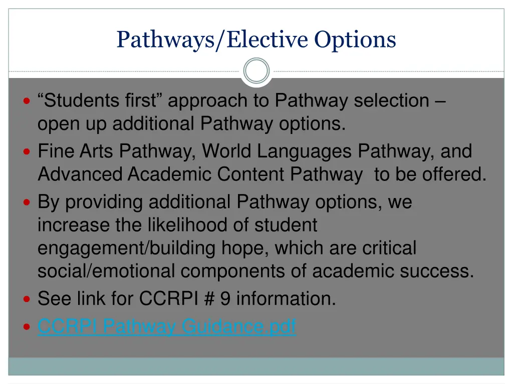 pathways elective options