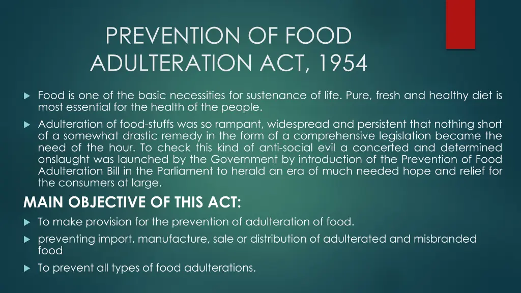prevention of food adulteration act 1954 1