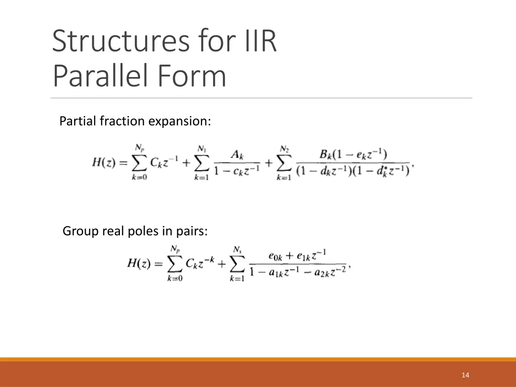 structures for iir parallel form