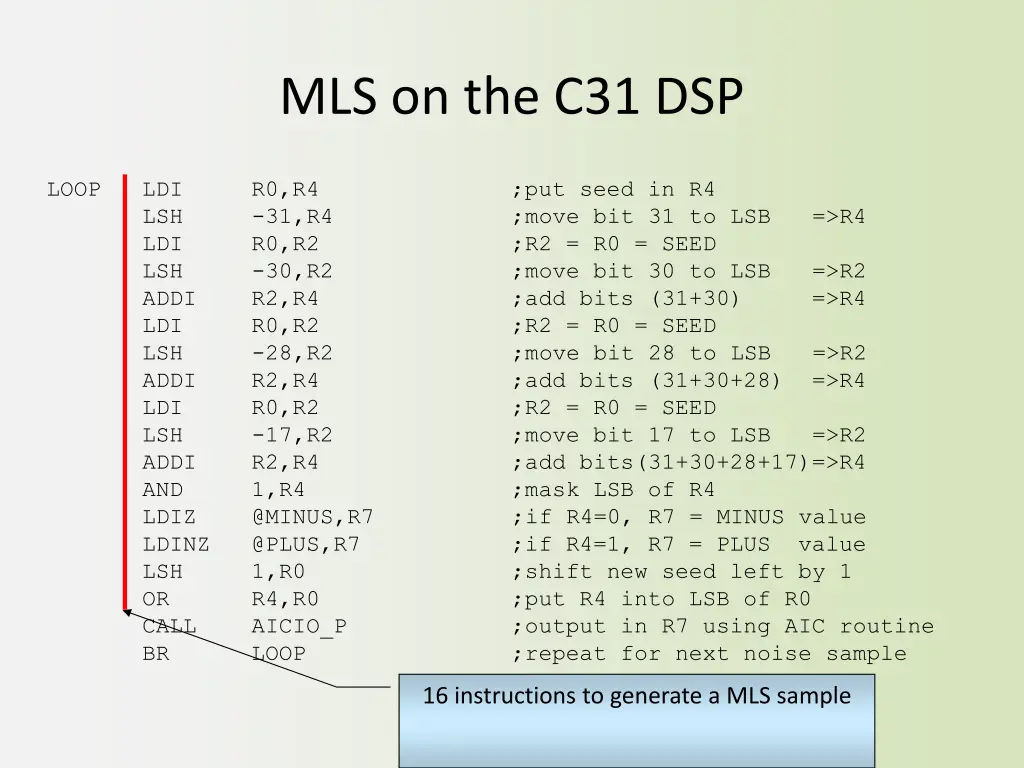mls on the c31 dsp