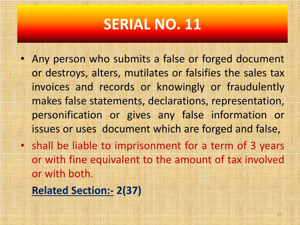 serial no 11