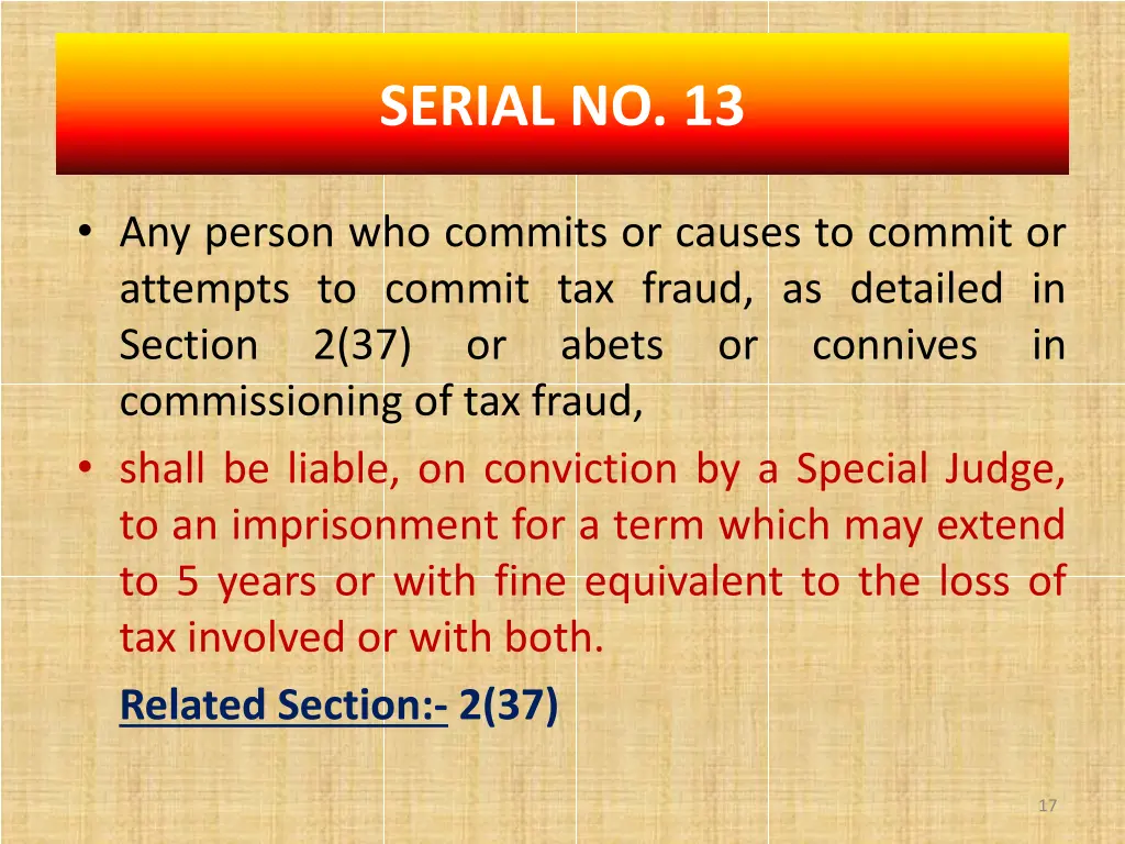 serial no 13