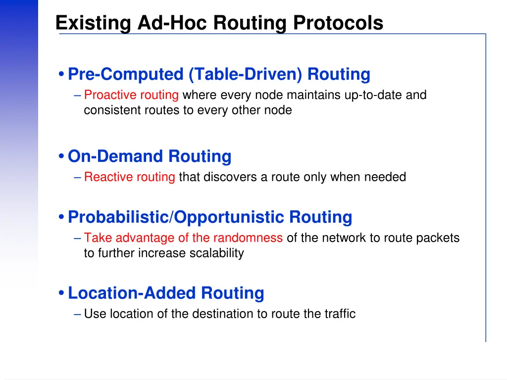 existing ad hoc routing protocols