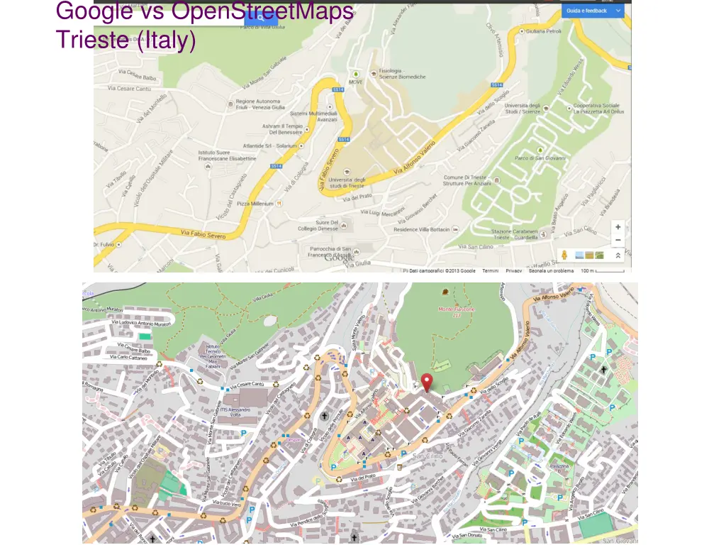 google vs openstreetmaps trieste italy