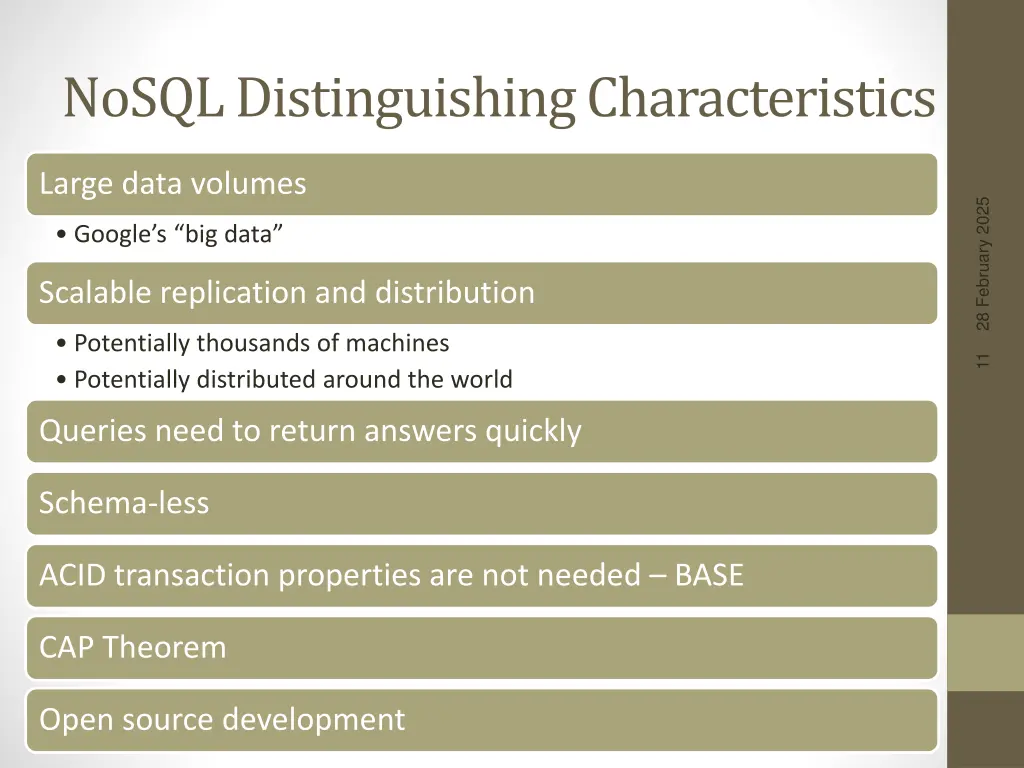 nosql distinguishing characteristics