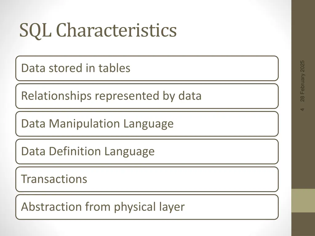 sql characteristics