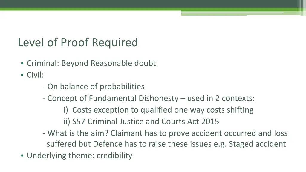 level of proof required