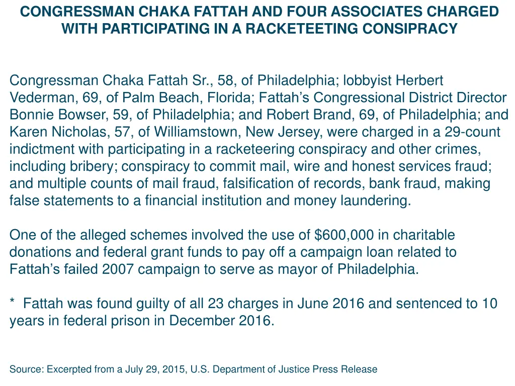congressman chaka fattah and four associates