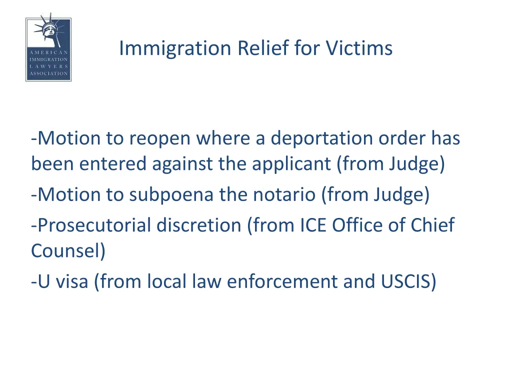 immigration relief for victims