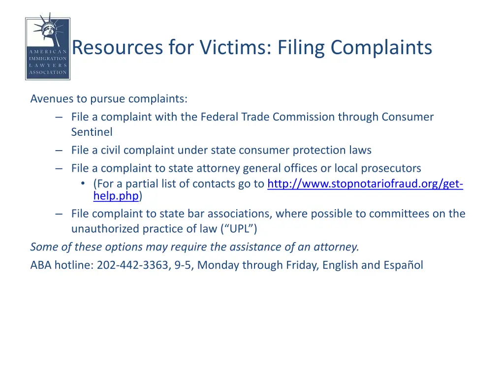 resources for victims filing complaints