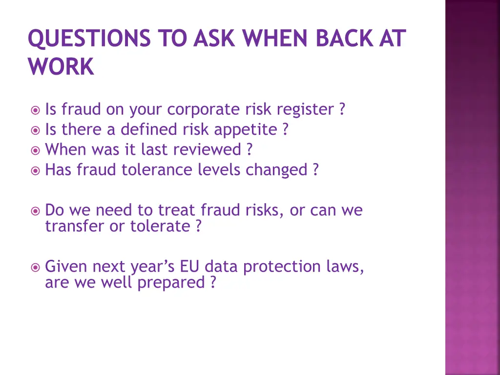 questions to ask when back at work