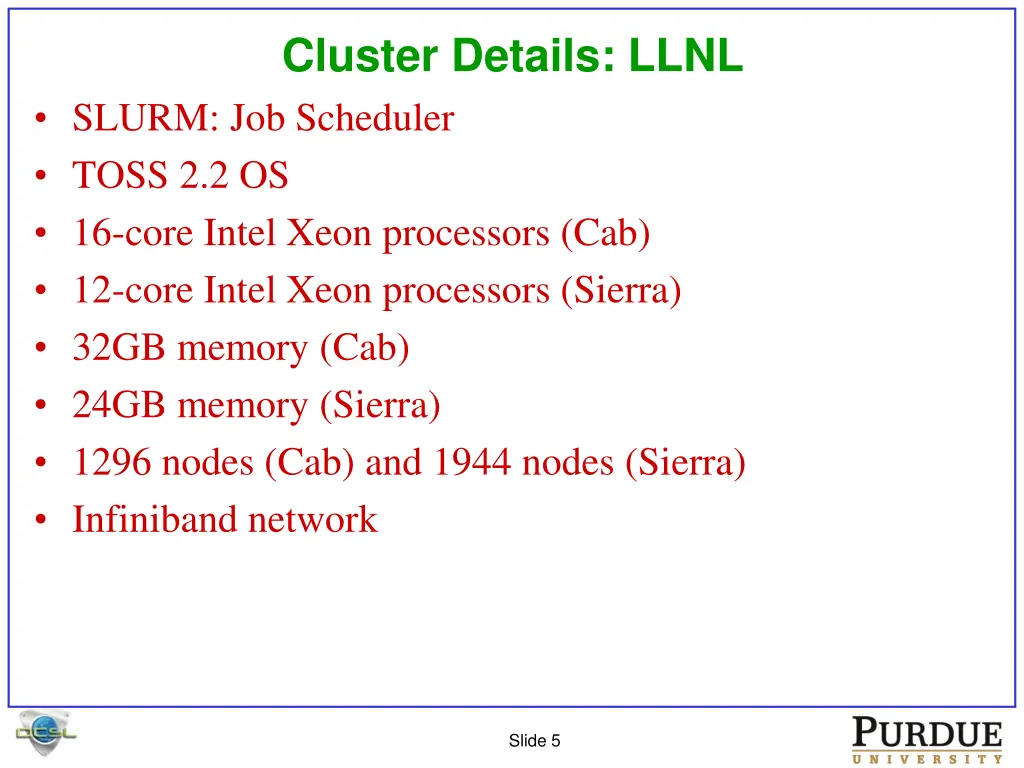 cluster details llnl