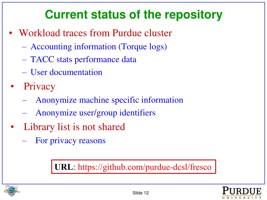 current status of the repository