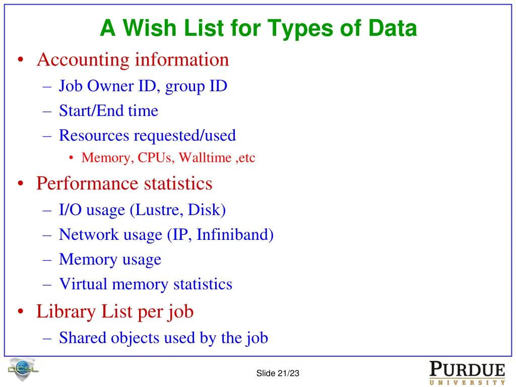 a wish list for types of data accounting