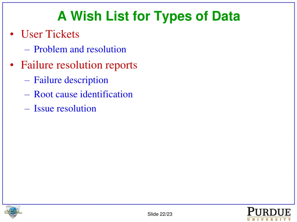 a wish list for types of data user tickets