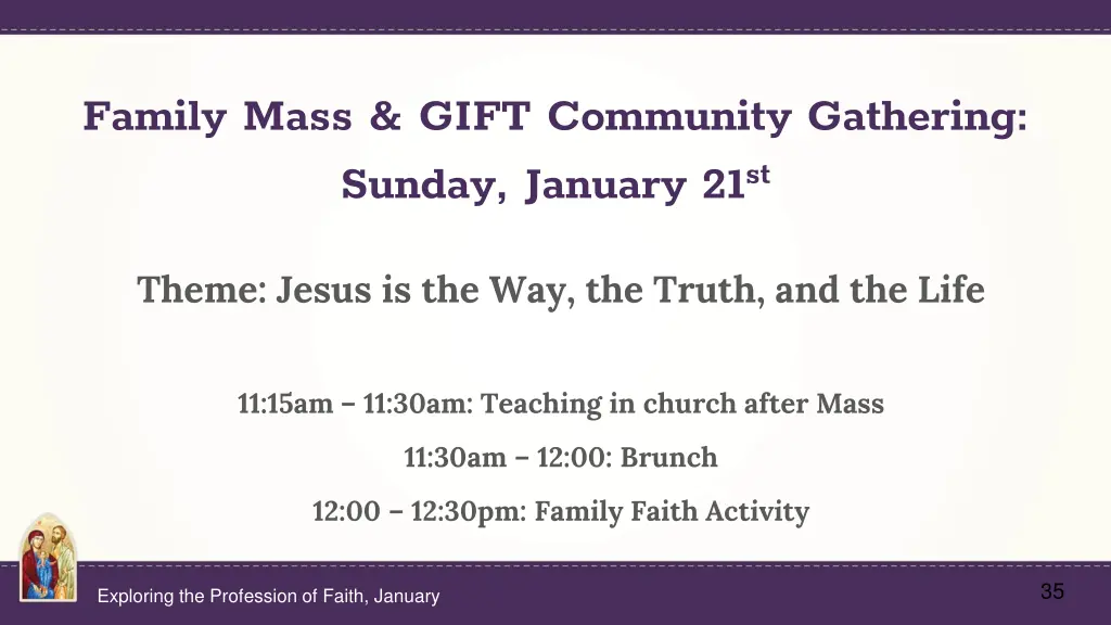 family mass gift community gathering sunday