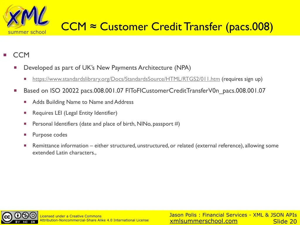 ccm customer credit transfer pacs 008