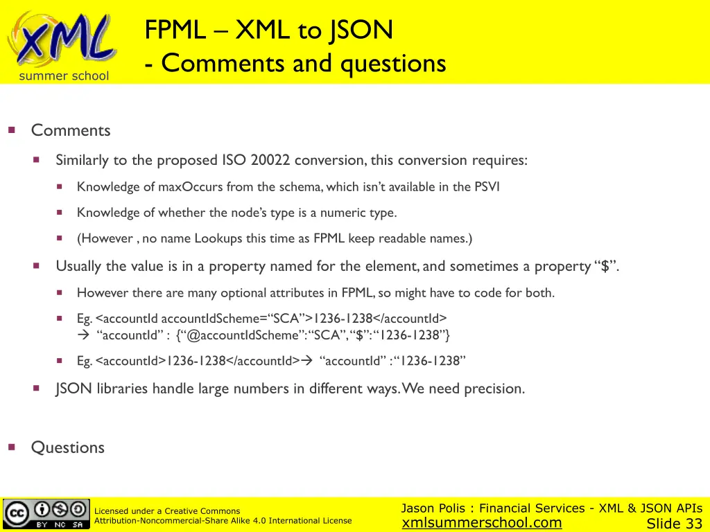 fpml xml to json comments and questions