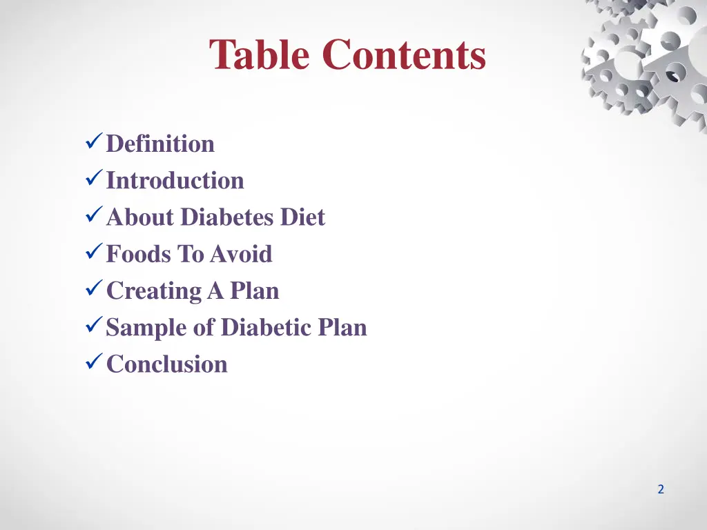 table contents
