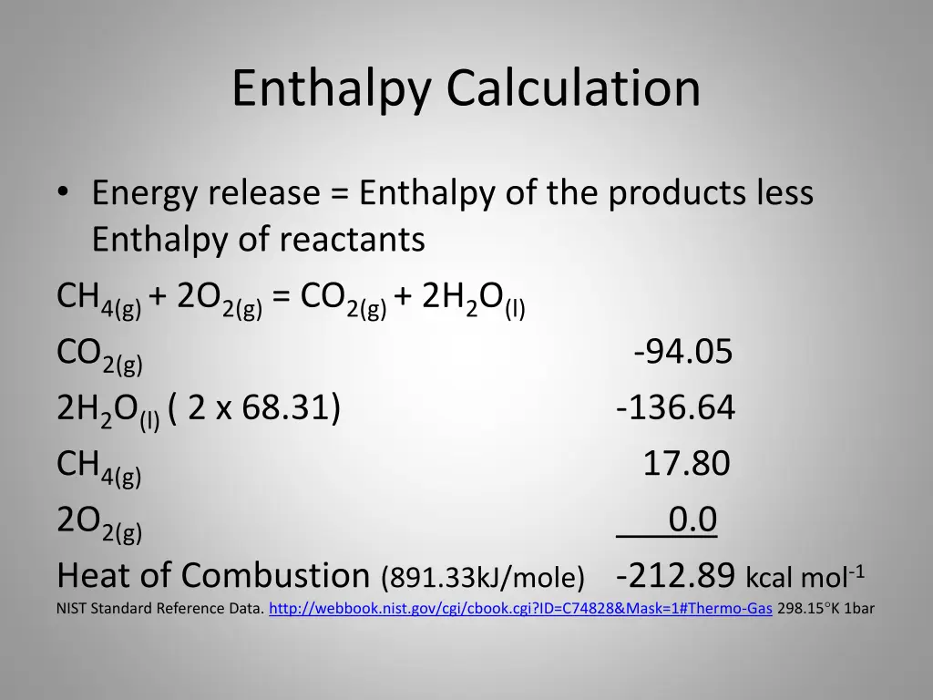 enthalpy calculation