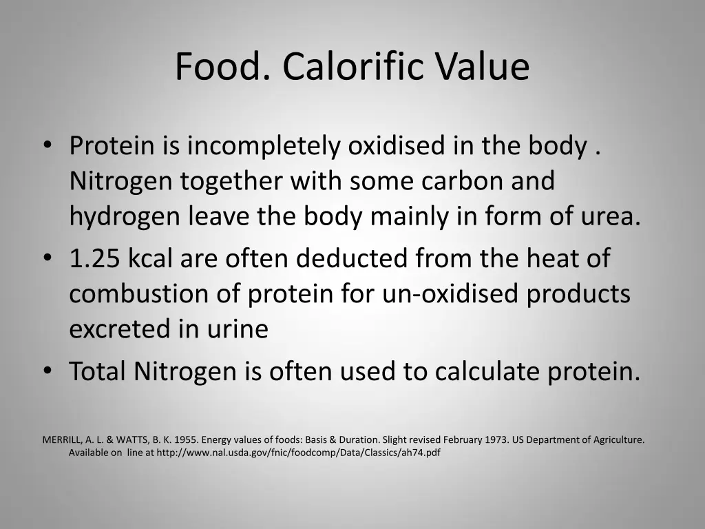 food calorific value