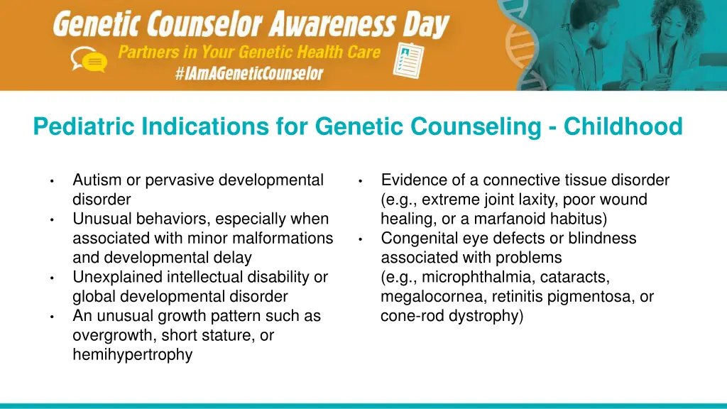 pediatric indications for genetic counseling 1
