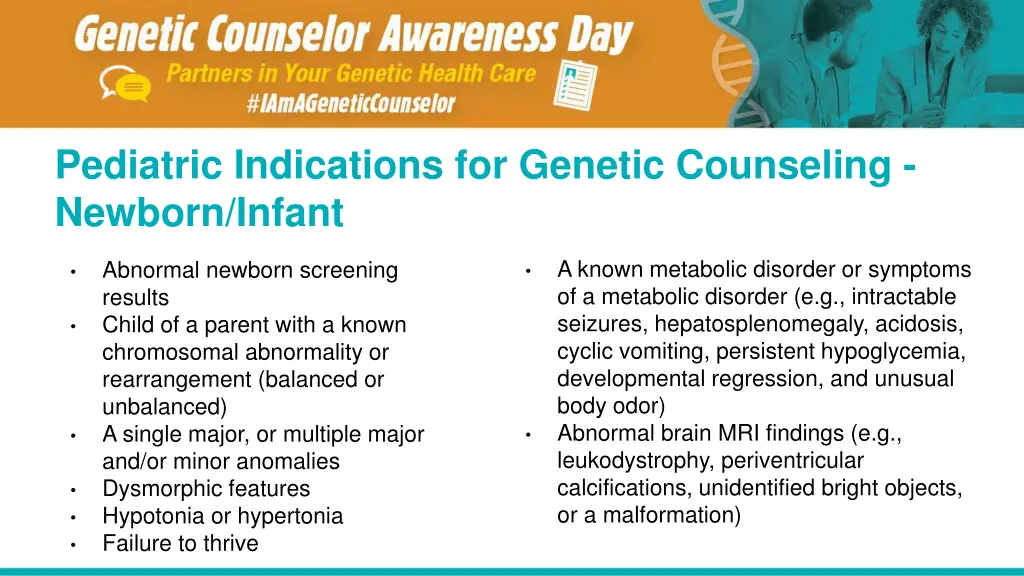 pediatric indications for genetic counseling