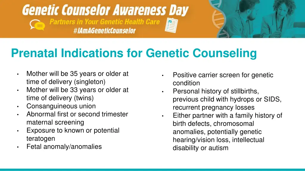 prenatal indications for genetic counseling