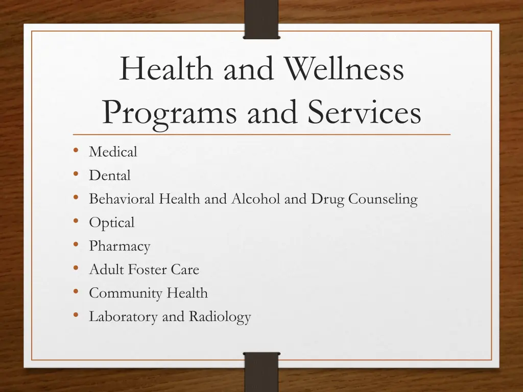 health and wellness programs and services medical